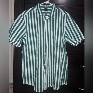 H&M button up with Forest Green and white stripes